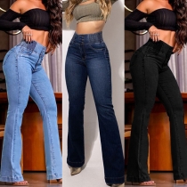 Fashion High-rise Elastic Waist Straight-cut Denim Jeans