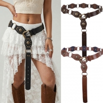 Bohemia Style Rivet O-ring Artificial Leather PU Belt
