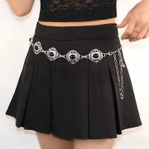 Western Chain Belt - Boho Festival Waist Accessory with Black Stones