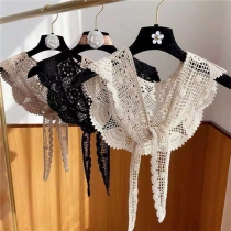 Boho Crochet Floral False Collar-Women's Detachable Lace Capelet - Tie-Front Crochet Shoulder Scarf