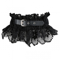 Gothic Boho Black Lace Corset Belt - Ruffled Peplum Waist Cinch