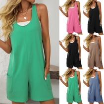 Casual Slouchy Romper: Scoop Neck Loose Fit Playsuit with Pockets