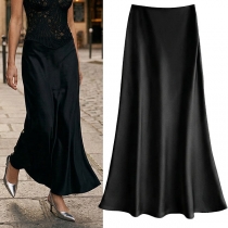 Women's Elegant High Waisted Satin Slip Maxi Skirt