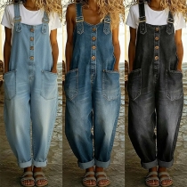 Women's Loose Casual Dungarees with Pockets