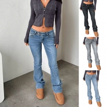Women's Y2K Low Rise Jeans Vintage Washed Slim Fit Bootcut Flare Denim Pants