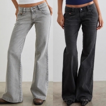 Women's Y2K Low Rise Flare Jeans Vintage Washed Bell Bottom 90s Denim Pants