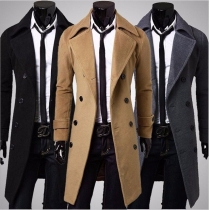 Fashion Solid Color Double-breasted Men's Coat