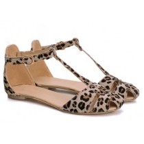 Stylish Women's Sandals With Leopard Print and T-Strap Design